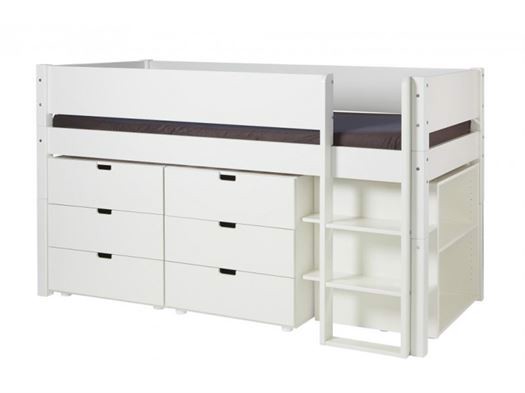 Halvhøj seng med opbevaring, Hvid 90x200 cm - Manis-h